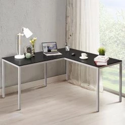 60" L-Shaped Black Manufactured Wood No Drawer Computer Desk by Huluwat -Southern Enterprises Sales black huluwat computer desks xyd g jhldsk03z 77 1000