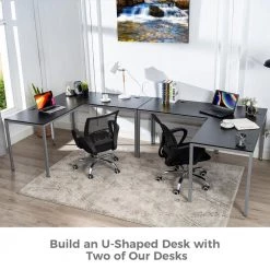 60" L-Shaped Black Manufactured Wood No Drawer Computer Desk by Huluwat -Southern Enterprises Sales black huluwat computer desks xyd g jhldsk03z fa 1000
