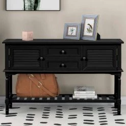 47 in. Black Modern Rectangle Solid Wood Console Table for Living Room with 2-Drawers, 2-Cabinets and 1-Shelf by Huluwat -Southern Enterprises Sales black huluwat console tables dj tc wf280255aab 31 1000