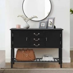 45 in. Black Modern Rectangle Wood Console Table for Living Room with 3-Drawers, 2-Cabinets and 1-Shelf by Huluwat -Southern Enterprises Sales black huluwat console tables dj tc wf280256aab 31 1000
