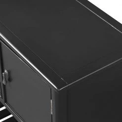 45 in. Black Modern Rectangle Wood Console Table for Living Room with 3-Drawers, 2-Cabinets and 1-Shelf by Huluwat -Southern Enterprises Sales black huluwat console tables dj tc wf280256aab 4f 1000