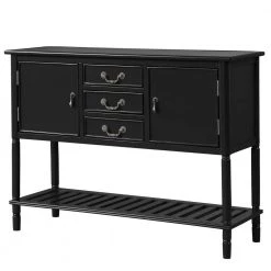 45 in. Black Modern Rectangle Wood Console Table for Living Room with 3-Drawers, 2-Cabinets and 1-Shelf by Huluwat -Southern Enterprises Sales black huluwat console tables dj tc wf280256aab 76 1000
