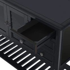 45 in. Black Modern Rectangle Solid Wood Console Table for Living Room with 6-Drawers, 1-Cabinets and 1-Shelf by Huluwat -Southern Enterprises Sales black huluwat console tables dj tc wf280260aab 1f 1000