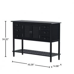 45 in. Black Modern Rectangle Solid Wood Console Table for Living Room with 6-Drawers, 1-Cabinets and 1-Shelf by Huluwat -Southern Enterprises Sales black huluwat console tables dj tc wf280260aab 40 1000