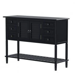 45 in. Black Modern Rectangle Solid Wood Console Table for Living Room with 6-Drawers, 1-Cabinets and 1-Shelf by Huluwat -Southern Enterprises Sales black huluwat console tables dj tc wf280260aab 76 1000