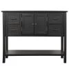 43 in. Black Modern Rectangle Solid Wood Console Table for Living Room with 4-Drawers, 1-Cabinet and 1-Shelf by Huluwat -Southern Enterprises Sales black huluwat console tables dj tc wf286836aab 64 1000