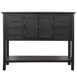 43 in. Black Modern Rectangle Solid Wood Console Table for Living Room with 4-Drawers, 1-Cabinet and 1-Shelf by Huluwat