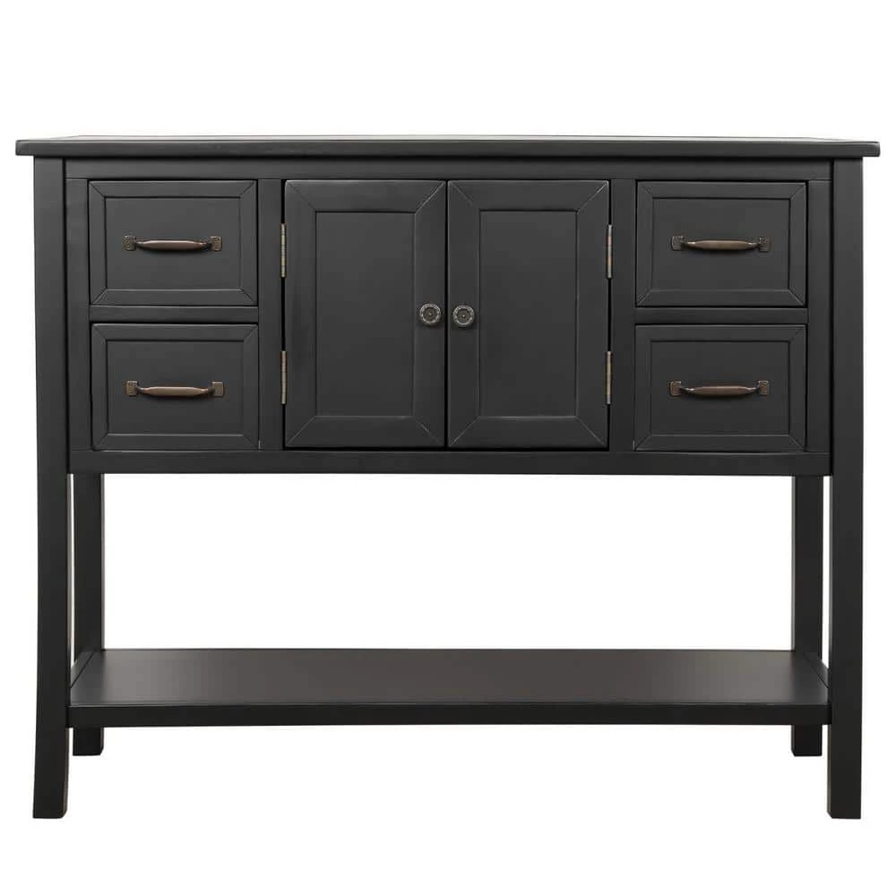 43 in. Black Modern Rectangle Solid Wood Console Table for Living Room with 4-Drawers, 1-Cabinet and 1-Shelf by Huluwat 3 43 in. Black Modern Rectangle Solid Wood Console Table for Living Room with 4-Drawers, 1-Cabinet and 1-Shelf by Huluwat