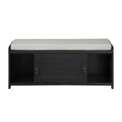 Black Homes Collection Wood Storage Bench with 2-Cabinets (19.3 in. H x 46.8 in. W x 15.3 in. D) by Huluwat -Southern Enterprises Sales black huluwat dining benches dj tc wf195954aab 44 1000