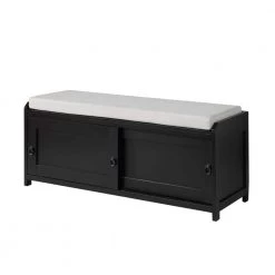 Black Homes Collection Wood Storage Bench with 2-Cabinets (19.3 in. H x 46.8 in. W x 15.3 in. D) by Huluwat