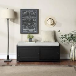 Black Homes Collection Wood Storage Bench with 2-Cabinets (19.3 in. H x 46.8 in. W x 15.3 in. D) by Huluwat -Southern Enterprises Sales black huluwat dining benches dj tc wf195954aab fa 1000
