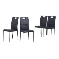 Black Leather Painted Metal Leg Modern Dining Chair with Cushion and High Back (Set of 4) by Huluwat