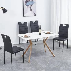 Black Leather Painted Metal Leg Modern Dining Chair with Cushion and High Back (Set of 4) by Huluwat -Southern Enterprises Sales black huluwat dining chairs dj w29933662 76 1000