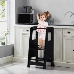 Black MDF Child Step Stool with Adjustable Standing Platform(Set of 1) by Huluwat -Southern Enterprises Sales black huluwat kids chairs xyfx tc sg5081bk 31 1000