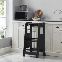 Black MDF Child Step Stool with Adjustable Standing Platform(Set of 1) by Huluwat -Southern Enterprises Sales black huluwat kids chairs xyfx tc sg5081bk 76 1000