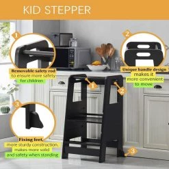 Black MDF Child Step Stool with Adjustable Standing Platform(Set of 1) by Huluwat -Southern Enterprises Sales black huluwat kids chairs xyfx tc sg5081bk fa 1000