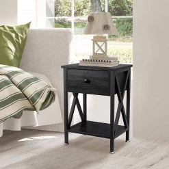 Drawer Black Nightstand with Open Storage Shelves for Bedroom Living Room by Huluwat -Southern Enterprises Sales black huluwat nightstands djyc g w138561894 31 1000