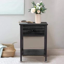 Drawer Black Nightstand with Open Storage Shelves for Bedroom Living Room by Huluwat -Southern Enterprises Sales black huluwat nightstands djyc g w138561894 4f 1000