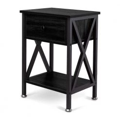 Drawer Black Nightstand with Open Storage Shelves for Bedroom Living Room by Huluwat