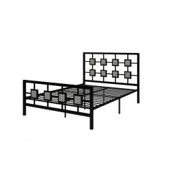 Black Metal Bed Frame Full Size Platform No Box Spring Needed with Square design Headboard and Footboard by Huluwat