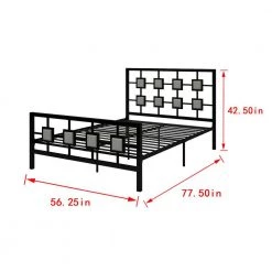Black Metal Bed Frame Full Size Platform No Box Spring Needed with Square design Headboard and Footboard by Huluwat -Southern Enterprises Sales black huluwat platform beds dj tc w21428120 c3 1000