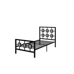 Black Metal Bed Frame Twin Size Platform No Box Spring Needed with Square design Headboard and Footboard by Huluwat