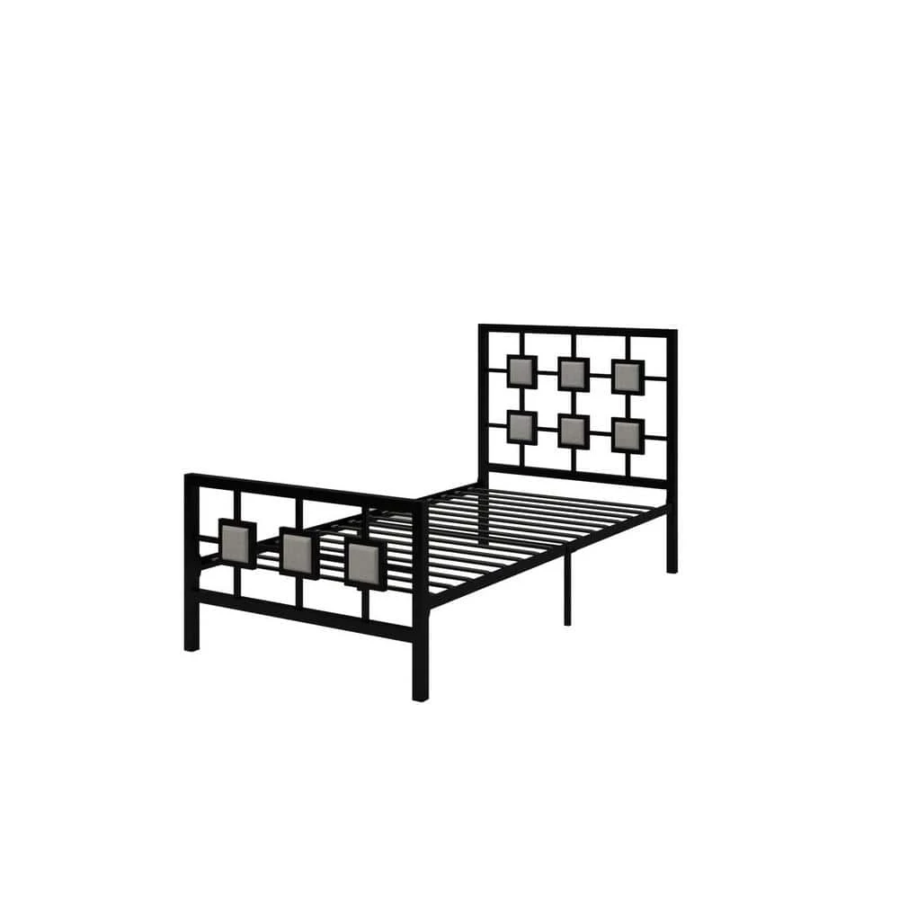 Black Metal Bed Frame Twin Size Platform No Box Spring Needed with Square design Headboard and Footboard by Huluwat 3 Black Metal Bed Frame Twin Size Platform No Box Spring Needed with Square design Headboard and Footboard by Huluwat