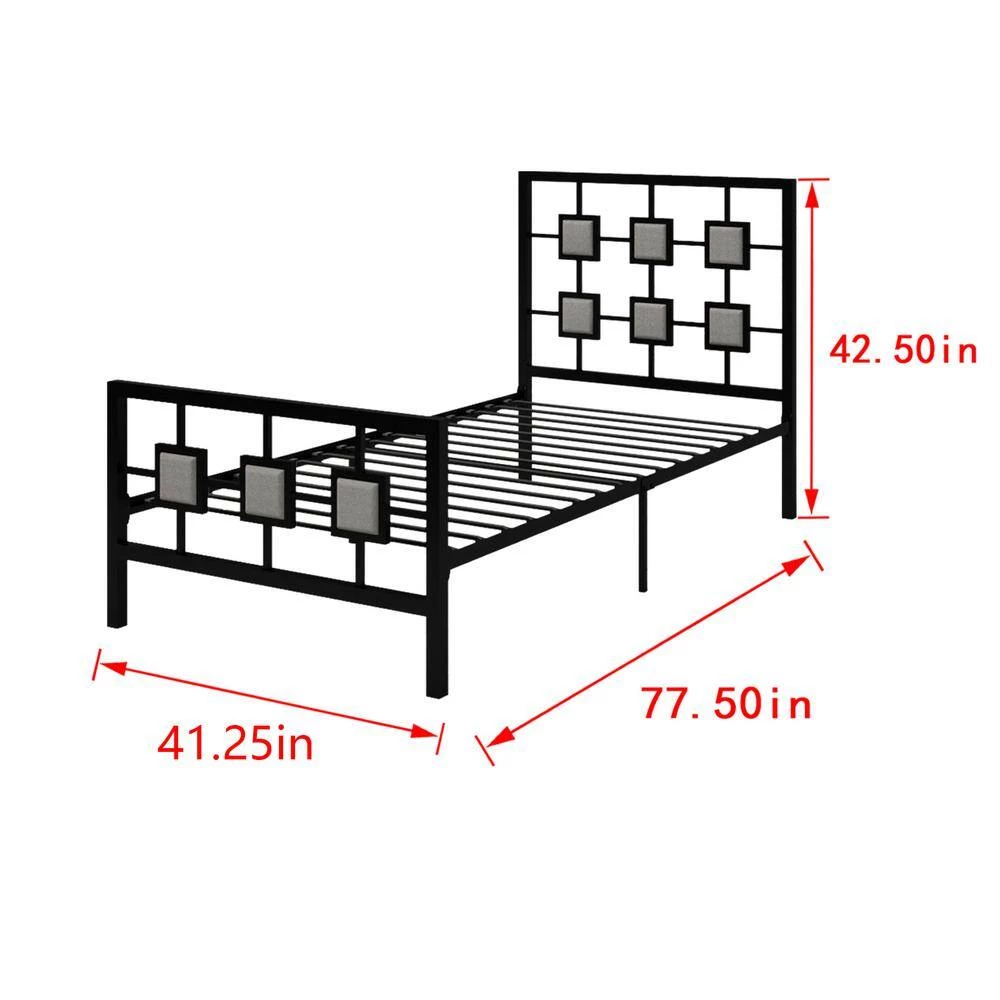 Black Metal Bed Frame Twin Size Platform No Box Spring Needed with Square design Headboard and Footboard by Huluwat 5 Black Metal Bed Frame Twin Size Platform No Box Spring Needed with Square design Headboard and Footboard by Huluwat - Image 3