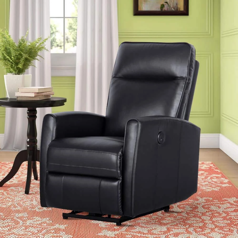 Black Leather Recliner with Power USB(Set of 1) by Huluwat 11 Black Leather Recliner with Power USB(Set of 1) by Huluwat - Image 9