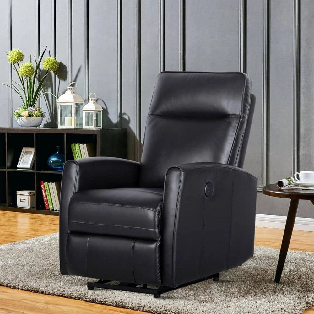 Black Leather Recliner with Power USB(Set of 1) by Huluwat 4 Black Leather Recliner with Power USB(Set of 1) by Huluwat - Image 2