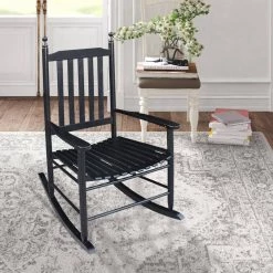 Black Populus Wood Porch Rocker Chair by Huluwat -Southern Enterprises Sales black huluwat rockers gliders ottomans dj tc w49520606 31 1000