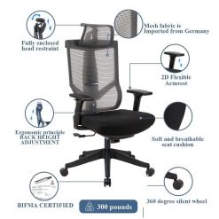 Black Nylon Mesh Back Height Adjustable Office Chair with Headrest and 2D Armrests by Huluwat 15 Black Nylon Mesh Back Height Adjustable Office Chair with Headrest and 2D Armrests by Huluwat -Southern Enterprises Sales black huluwat task chairs jdd g h08 3007hb 1f 1000