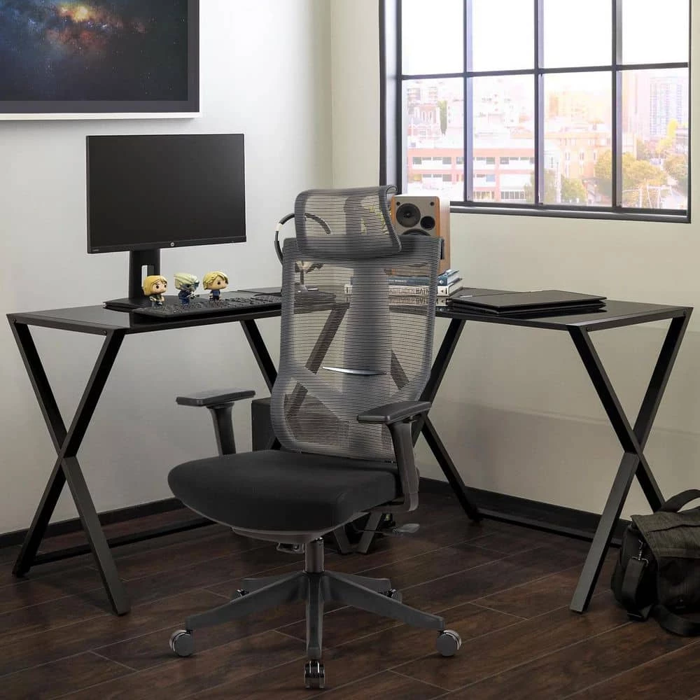 Black Nylon Mesh Back Height Adjustable Office Chair with Headrest and 2D Armrests by Huluwat 11 Black Nylon Mesh Back Height Adjustable Office Chair with Headrest and 2D Armrests by Huluwat - Image 9