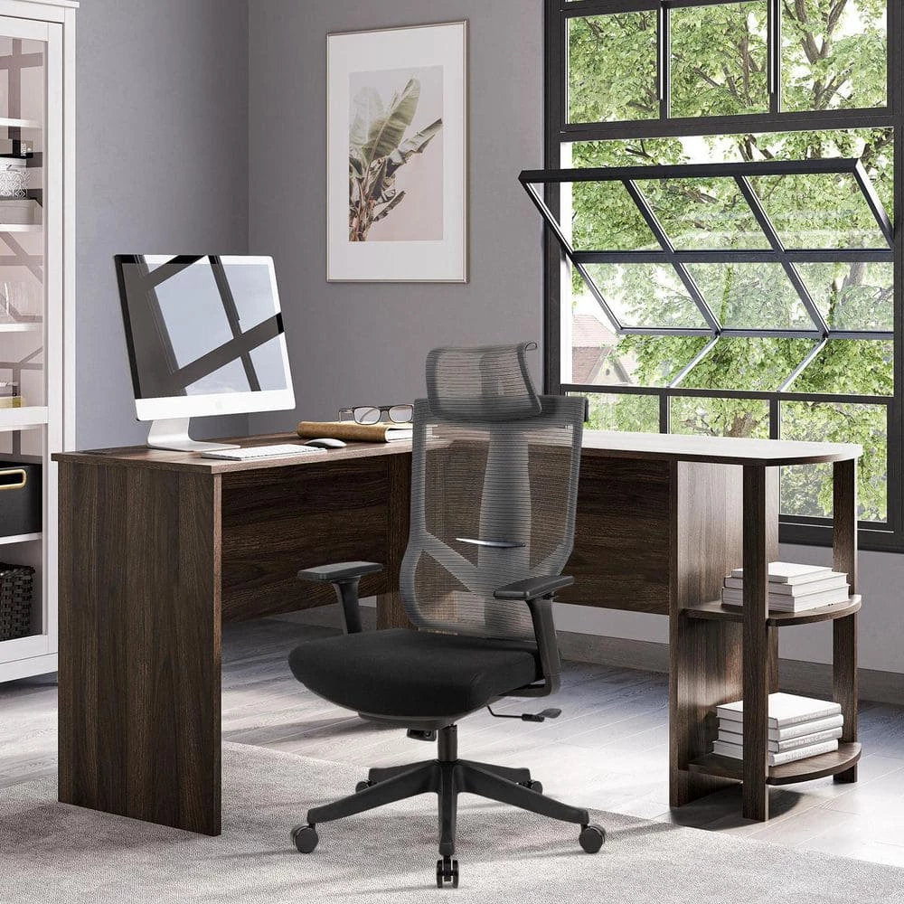 Black Nylon Mesh Back Height Adjustable Office Chair with Headrest and 2D Armrests by Huluwat 6 Black Nylon Mesh Back Height Adjustable Office Chair with Headrest and 2D Armrests by Huluwat - Image 4