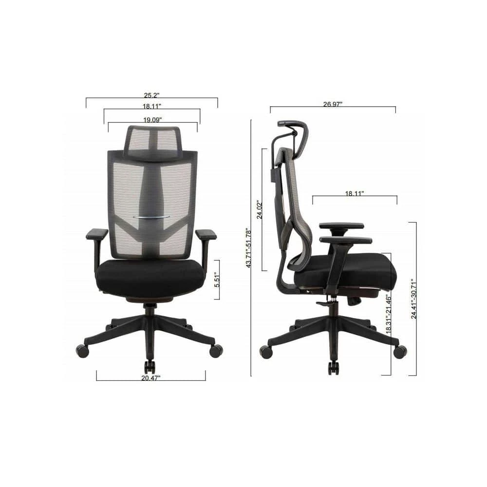 Black Nylon Mesh Back Height Adjustable Office Chair with Headrest and 2D Armrests by Huluwat 5 Black Nylon Mesh Back Height Adjustable Office Chair with Headrest and 2D Armrests by Huluwat - Image 3