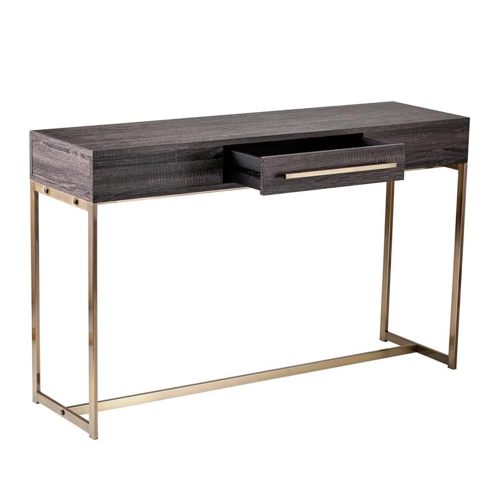 Pastana 47.75 in. Black Oak and Antique Brass Rectangle MDF Top Console Table with Storage by Southern Enterprises 6 Pastana 47.75 in. Black Oak and Antique Brass Rectangle MDF Top Console Table with Storage by Southern Enterprises - Image 4