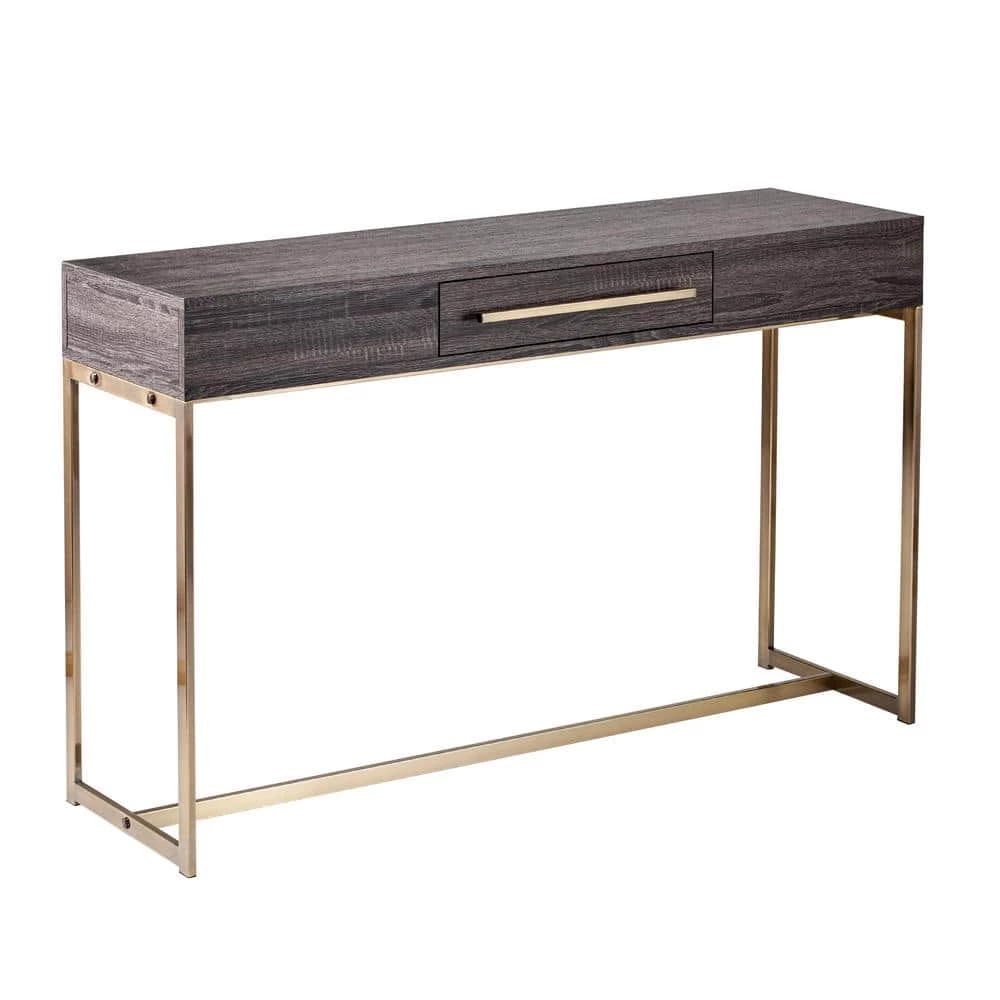 Pastana 47.75 in. Black Oak and Antique Brass Rectangle MDF Top Console Table with Storage by Southern Enterprises 4 Pastana 47.75 in. Black Oak and Antique Brass Rectangle MDF Top Console Table with Storage by Southern Enterprises - Image 2