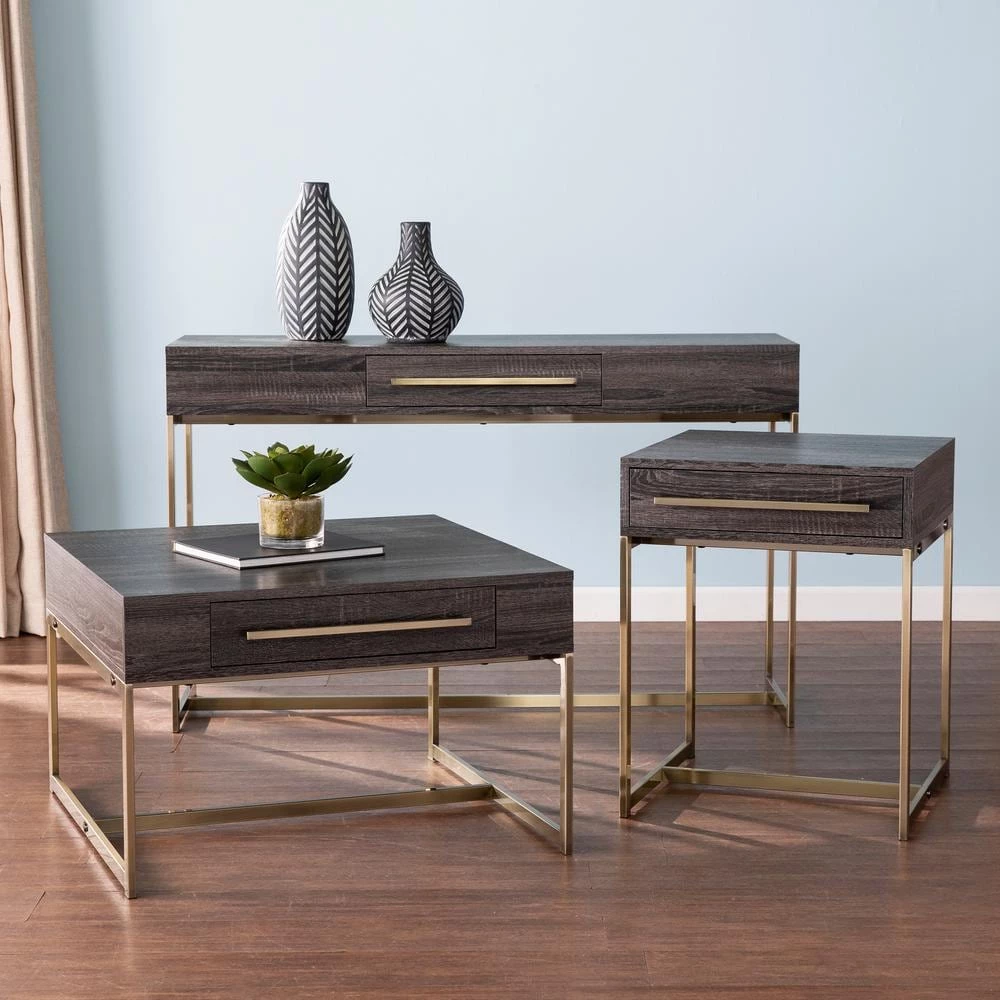 Pastana 47.75 in. Black Oak and Antique Brass Rectangle MDF Top Console Table with Storage by Southern Enterprises 9 Pastana 47.75 in. Black Oak and Antique Brass Rectangle MDF Top Console Table with Storage by Southern Enterprises - Image 7