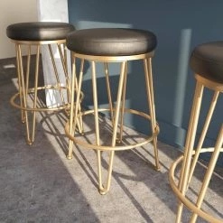 Stillens 26 in. Gold Backless Metal Counter Stool with Faux Leather Seat by Southern Enterprises -Southern Enterprises Sales black southern enterprises bar stools hd391892 31 1000