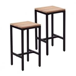Brella 26 in. Black Iron Backless Bar Stool with Wood Seat (Set of 2) by Southern Enterprises