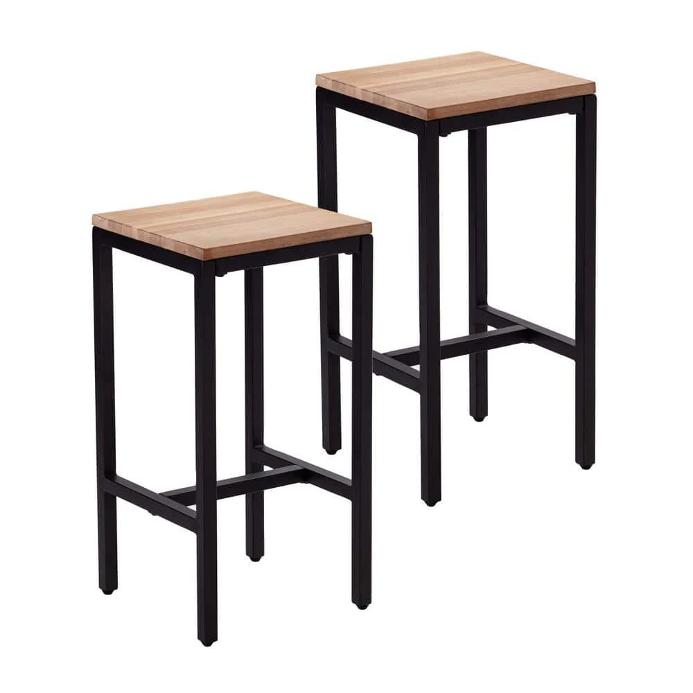 Brella 26 in. Black Iron Backless Bar Stool with Wood Seat (Set of 2) by Southern Enterprises 3 Brella 26 in. Black Iron Backless Bar Stool with Wood Seat (Set of 2) by Southern Enterprises