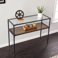 Bladeston 39.5 in Black Standard Rectangle Glass Console Table by Southern Enterprises -Southern Enterprises Sales black southern enterprises console tables hd387680 31 1000