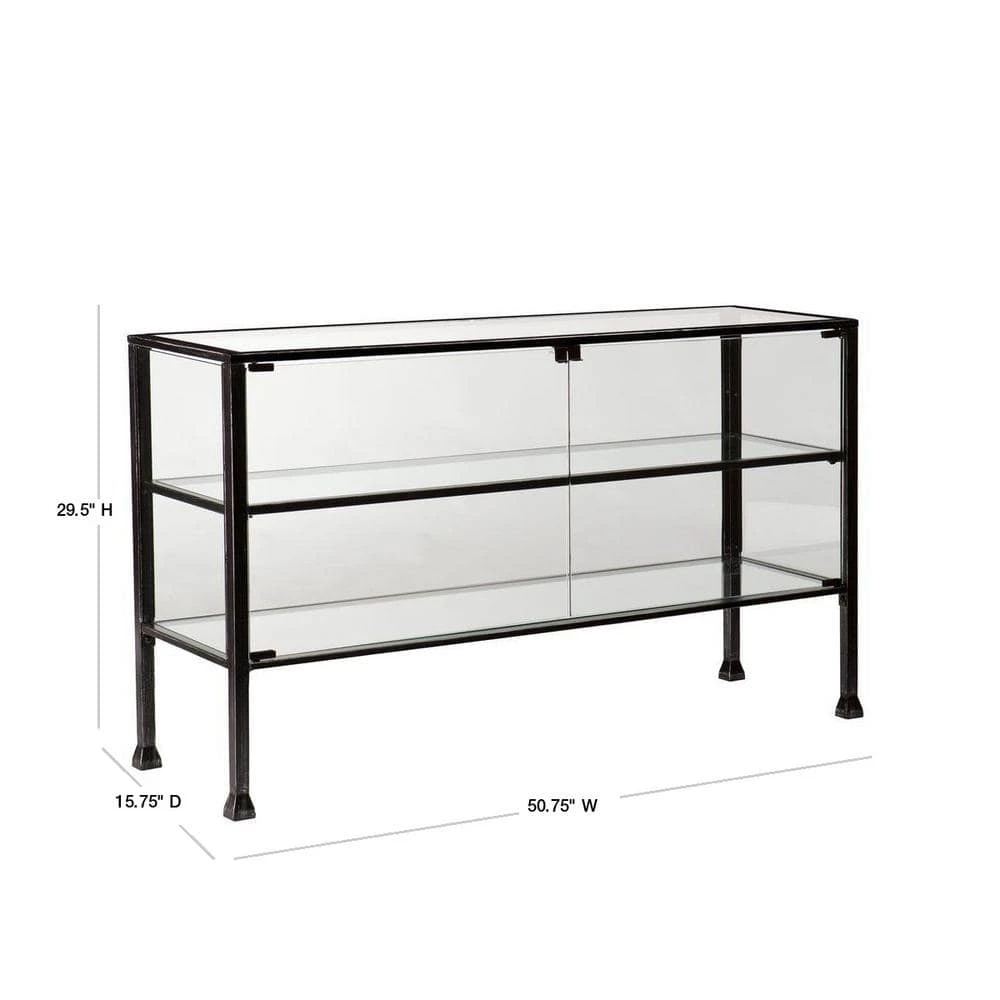 Paxton 51 in. Black/Clear Rectangle Glass Console Table with Storage by Southern Enterprises 4 Paxton 51 in. Black/Clear Rectangle Glass Console Table with Storage by Southern Enterprises - Image 2