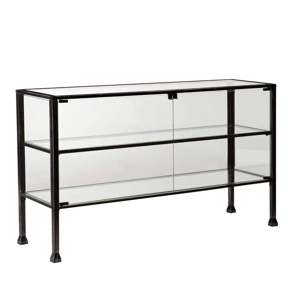 Paxton 51 in. Black/Clear Rectangle Glass Console Table with Storage by Southern Enterprises 3 Paxton 51 in. Black/Clear Rectangle Glass Console Table with Storage by Southern Enterprises
