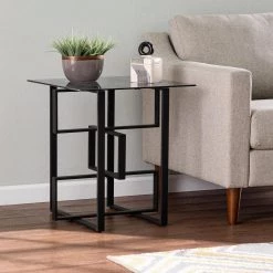 Cortland 22 in. Black Square Glass End Table by Southern Enterprises -Southern Enterprises Sales black southern enterprises end side tables hd391953 31 1000