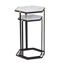 Kimmel 14.5 in. Black Hexagon MDF End Table 2-Pieces by Southern Enterprises