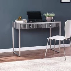 Hugh 42 in. Glass Rectangle Silver 2-Drawer Writing Desk by Southern Enterprises -Southern Enterprises Sales black southern enterprises writing desks hd391717 31 1000