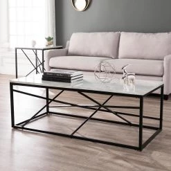 Salla 50 in. Black/White Large Rectangle Stone Coffee Table by Southern Enterprises -Southern Enterprises Sales black w white simulated marble finish southern enterprises coffee tables hd598642 31 1000