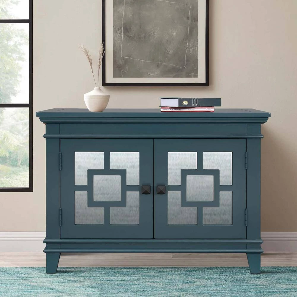 Blue Accent Storage Wooden Cabinet with Decorative Mirror Door by Huluwat 11 Blue Accent Storage Wooden Cabinet with Decorative Mirror Door by Huluwat - Image 9