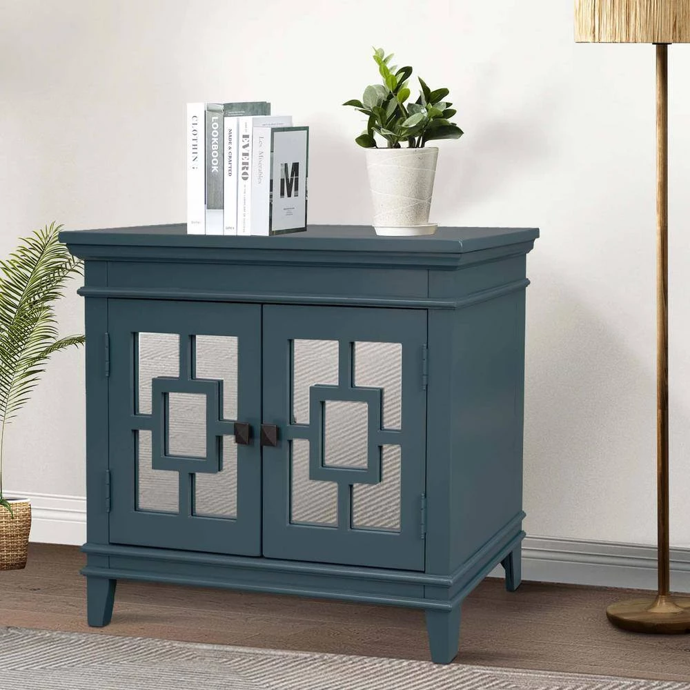 Blue Accent Storage Wooden Cabinet with Decorative Mirror Door by Huluwat 4 Blue Accent Storage Wooden Cabinet with Decorative Mirror Door by Huluwat - Image 2